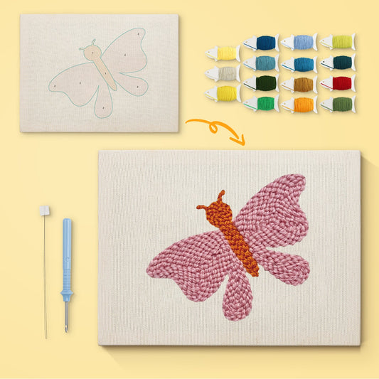 Pink Butterfly Embroidery - Punch Needle