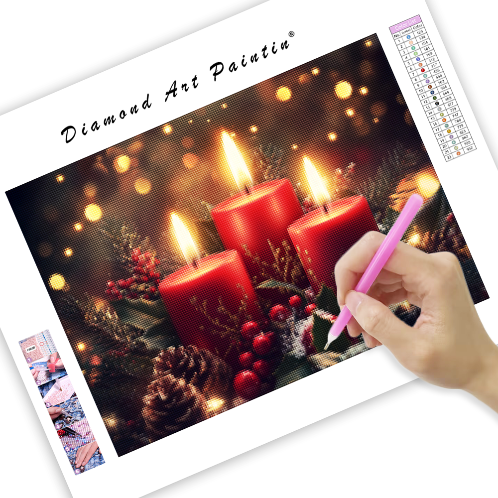 Set of Three Red Christmas Candles – Diamond Painting