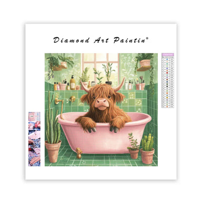 Highland Cow in a Cozy Bathroom - Diamond Painting
