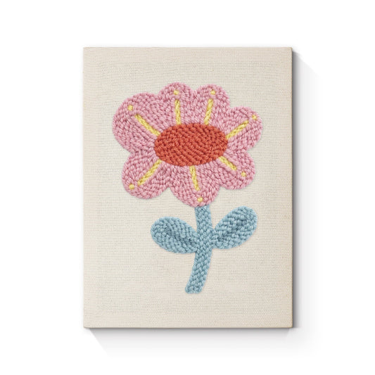 Pink Flower with Yellow Streaks - Punch Needle