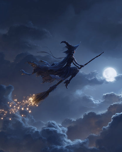 Moonlit Witch on a Broomstick - Diamond Painting