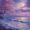 Sakura Moonlight Seaside - Diamond Painting