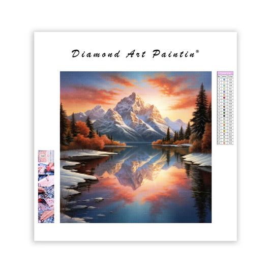 Snow-Covered Mountain Reflection - Diamond Painting