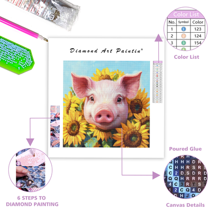 Pig in Sunflowers - Diamond Painting