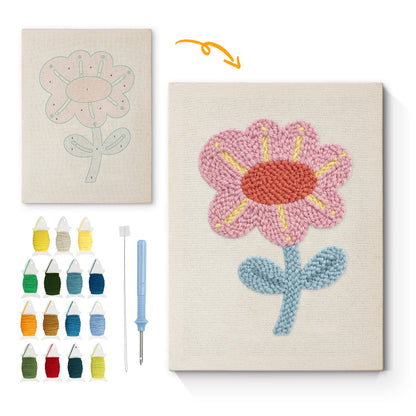 Pink Flower with Yellow Streaks - Punch Needle