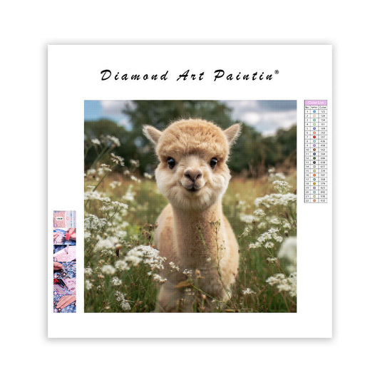 Baby Alpaca in Meadow - Diamond Painting