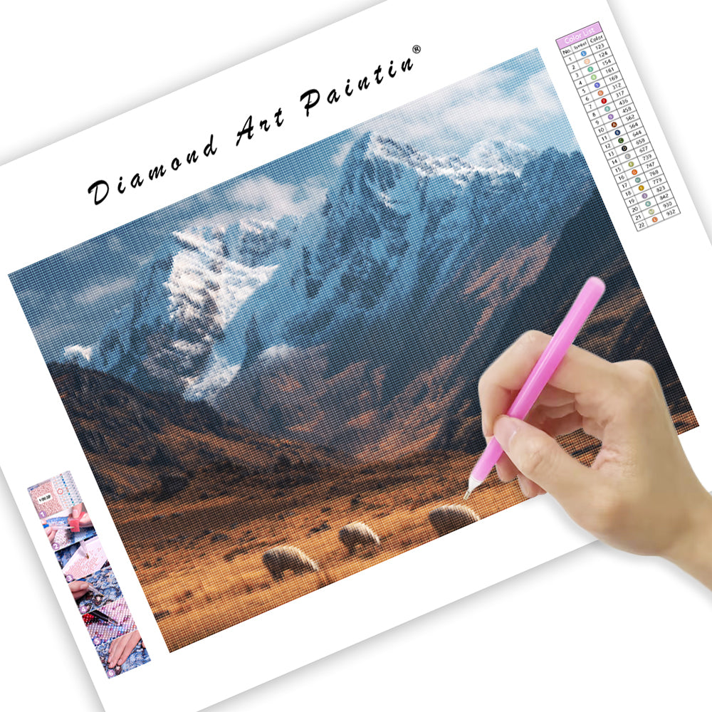 Peruvian Andes with Llamas - Diamond Painting