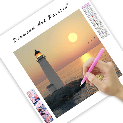 Lighthouse Sunset View - Diamond Painting