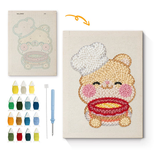 Cute Chef Bear with Bowl - Punch Needle