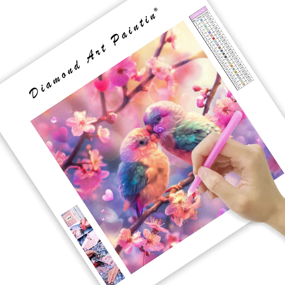 Lovebirds in Spring - Diamond Painting