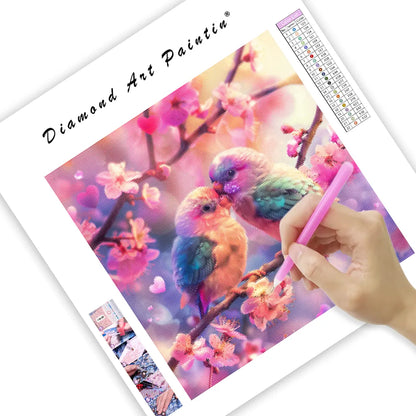 Lovebirds in Spring - Diamond Painting