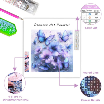 Purple Flowers and Butterflies Garden - Diamond Painting