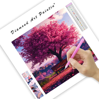 Bench Under the Cherry Blossom - Diamond Painting