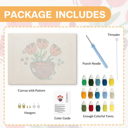 Vibrant Tulips in Pot - Punch Needle