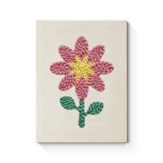 Pink Flower with Yellow Center - Punch Needle