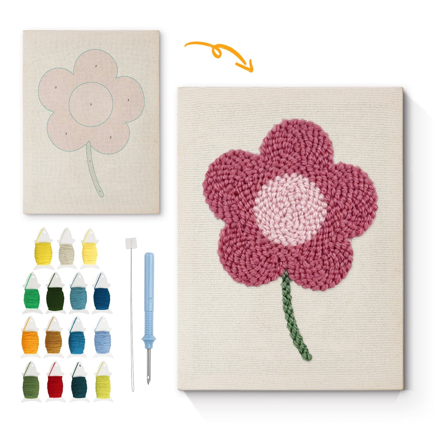 Pink Daisy Flower - Punch Needle