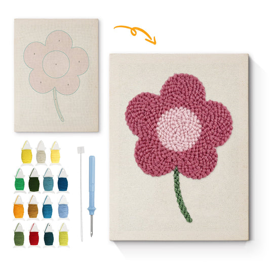 Pink Daisy Flower - Punch Needle