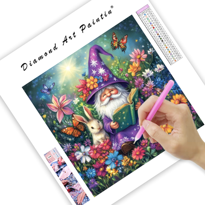 Whimsical Gnome and Bunny - Diamond Painting