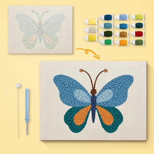 Blue & Orange Butterfly - Punch Needle