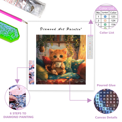 Cozy Cup Kitten - Diamond Painting