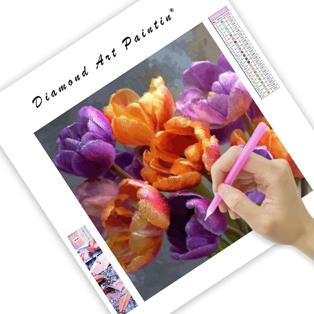 Orange and Purple Tulip Bouquet - Diamond Painting