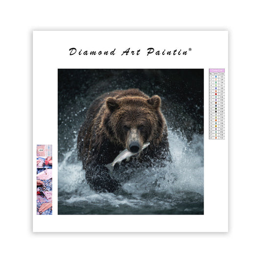 Alaskan Bear Catching Salmon - Diamond Painting