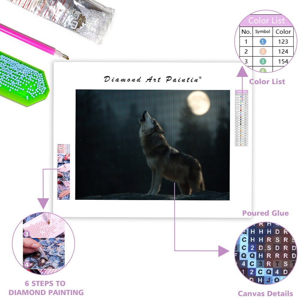 Moonlit Wolf Howl - Diamond Painting