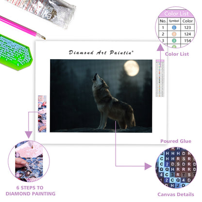 Moonlit Wolf Howl - Diamond Painting
