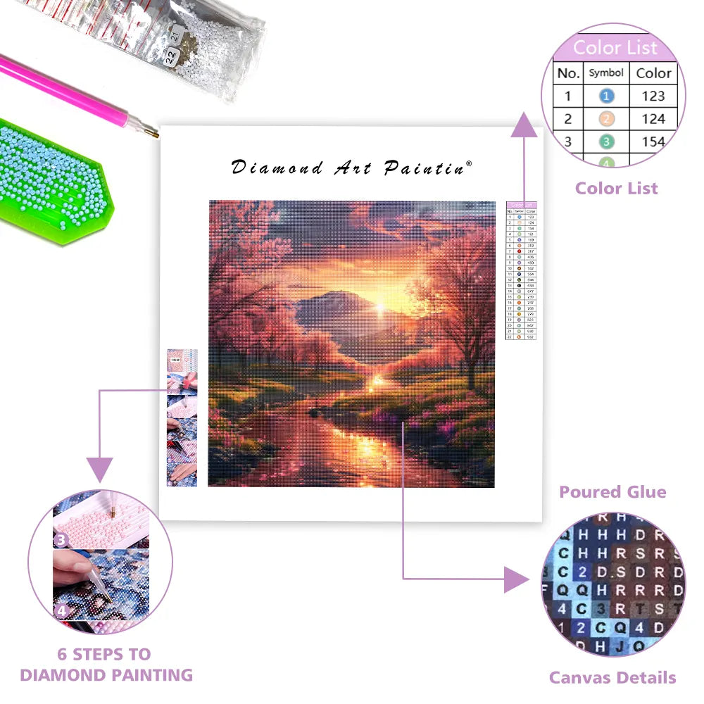 Sunset Blossom Valley - Diamond Painting