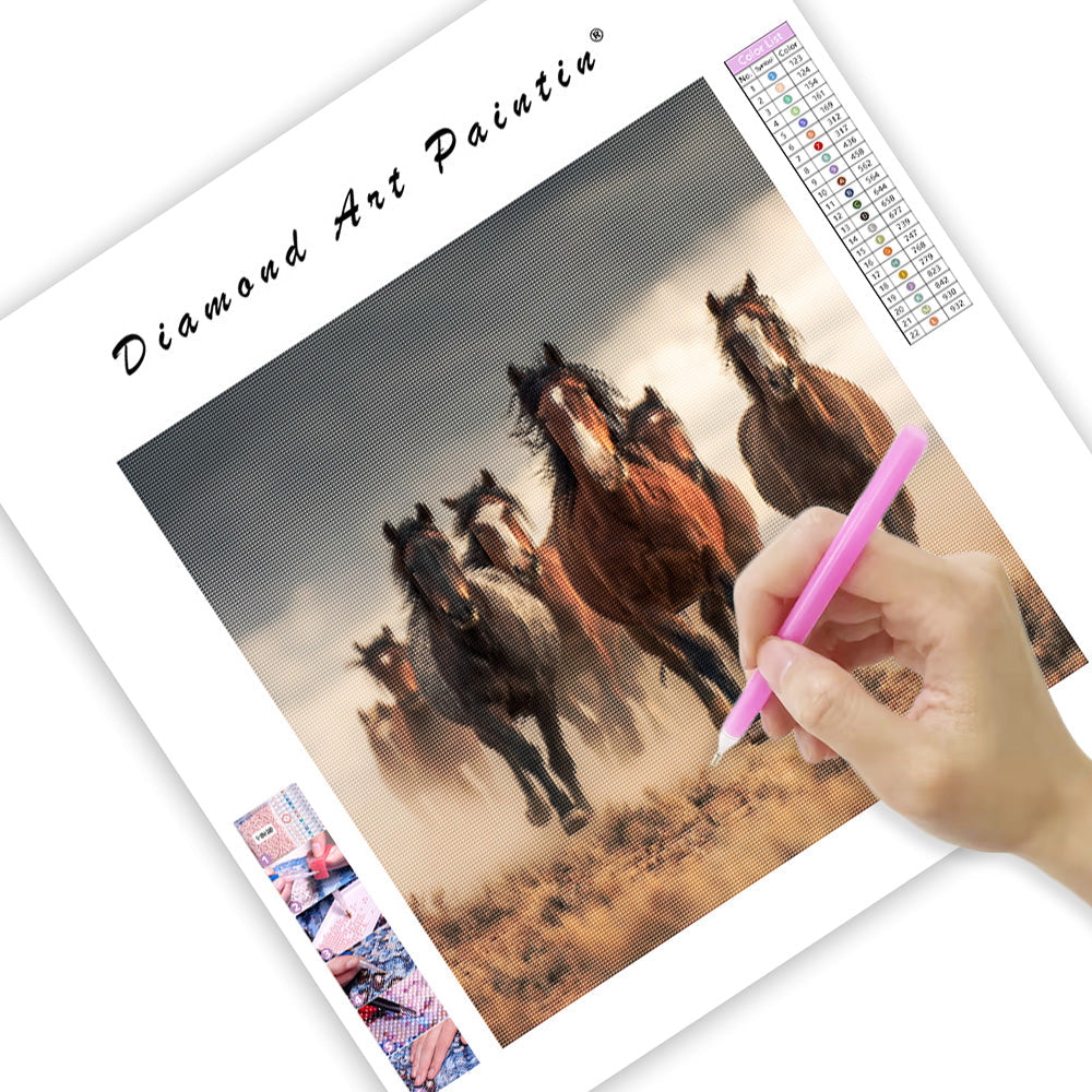 Wild Mustangs Running Free - Diamond Painting