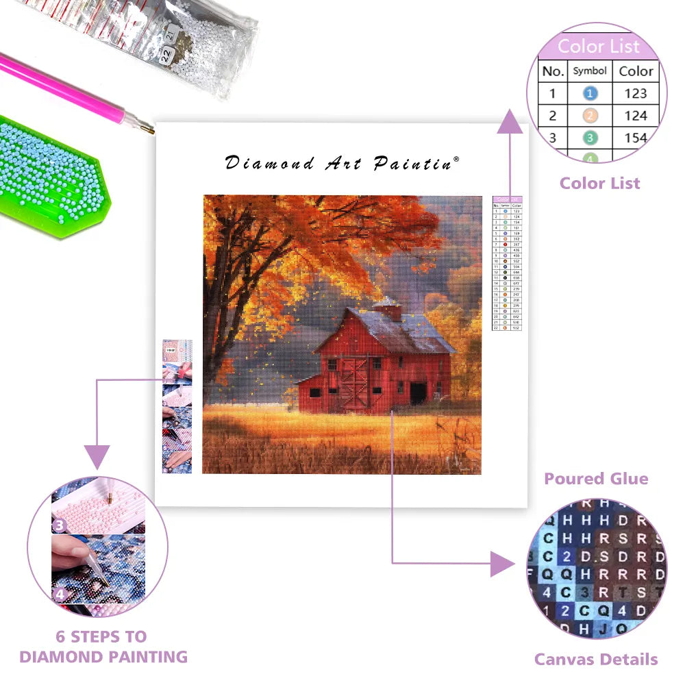 Autumn Barn Scenery - Diamond Painting