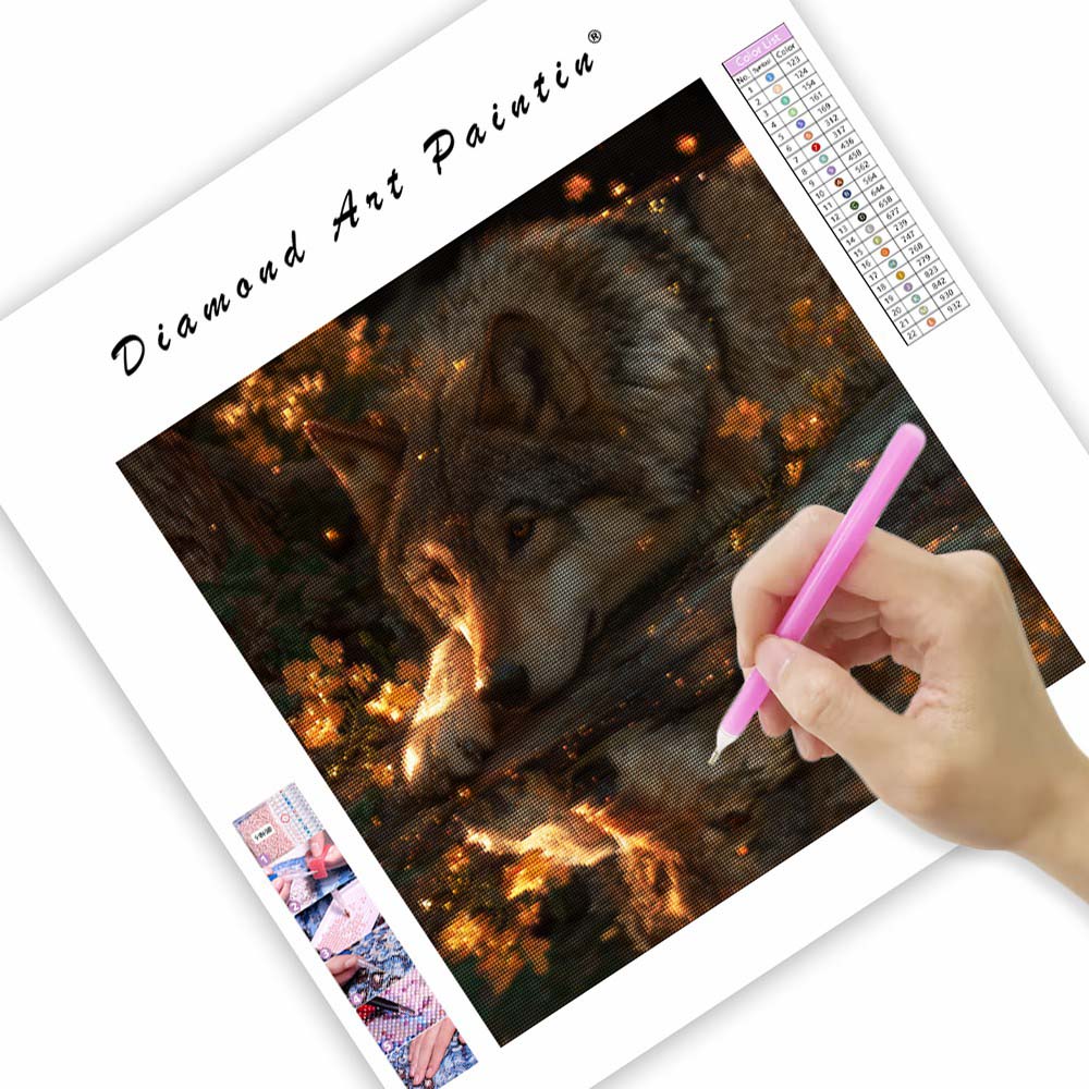 Wolf by the Forest Stream - Diamond Painting