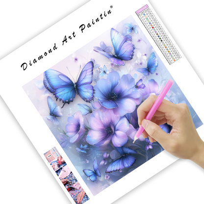Purple Flowers and Butterflies Garden - Diamond Painting