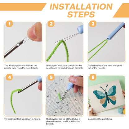 Teal & Beige Butterfly - Punch Needle