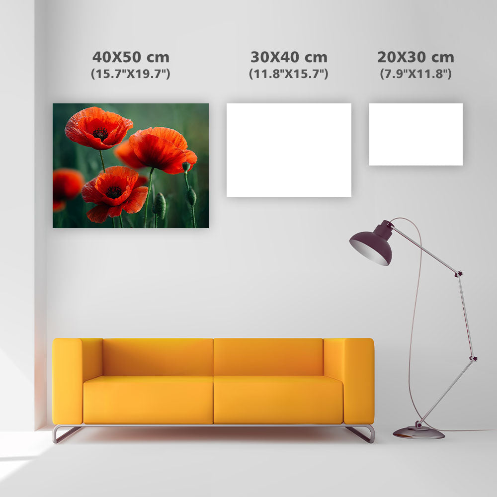 Red Poppies in Green Meadow - Diamond Painting