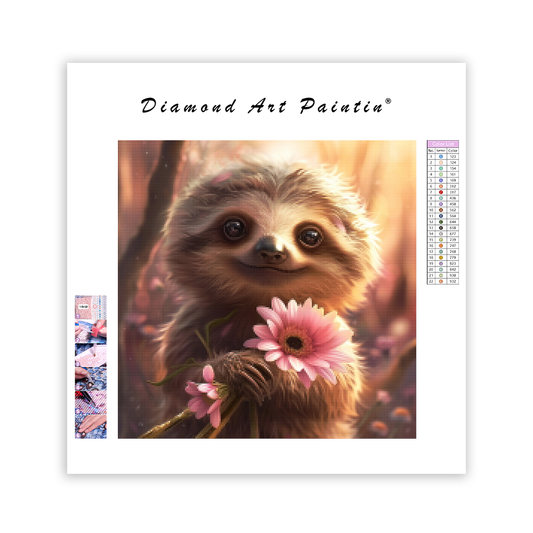 Happy Sloth with Flowers – Diamond Painting