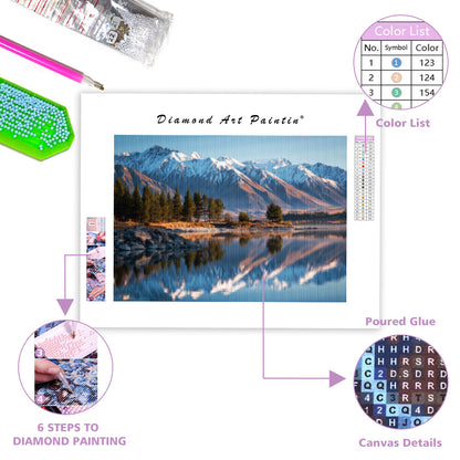 New Zealand Lake with Snowy Peaks - Diamond Painting