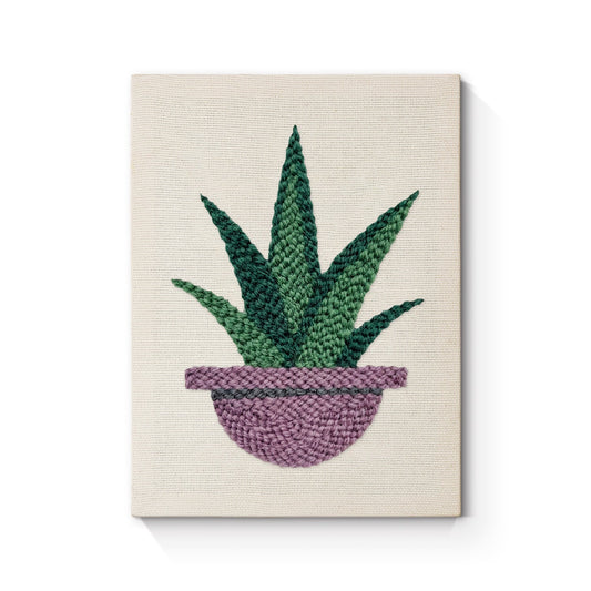 Green Plant in Purple Pot - Punch Needle