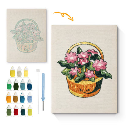Happy Basket of Flowers - Punch Needle
