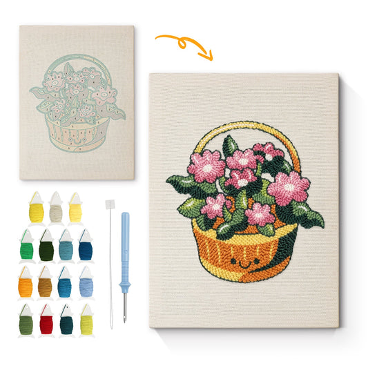 Happy Basket of Flowers - Punch Needle