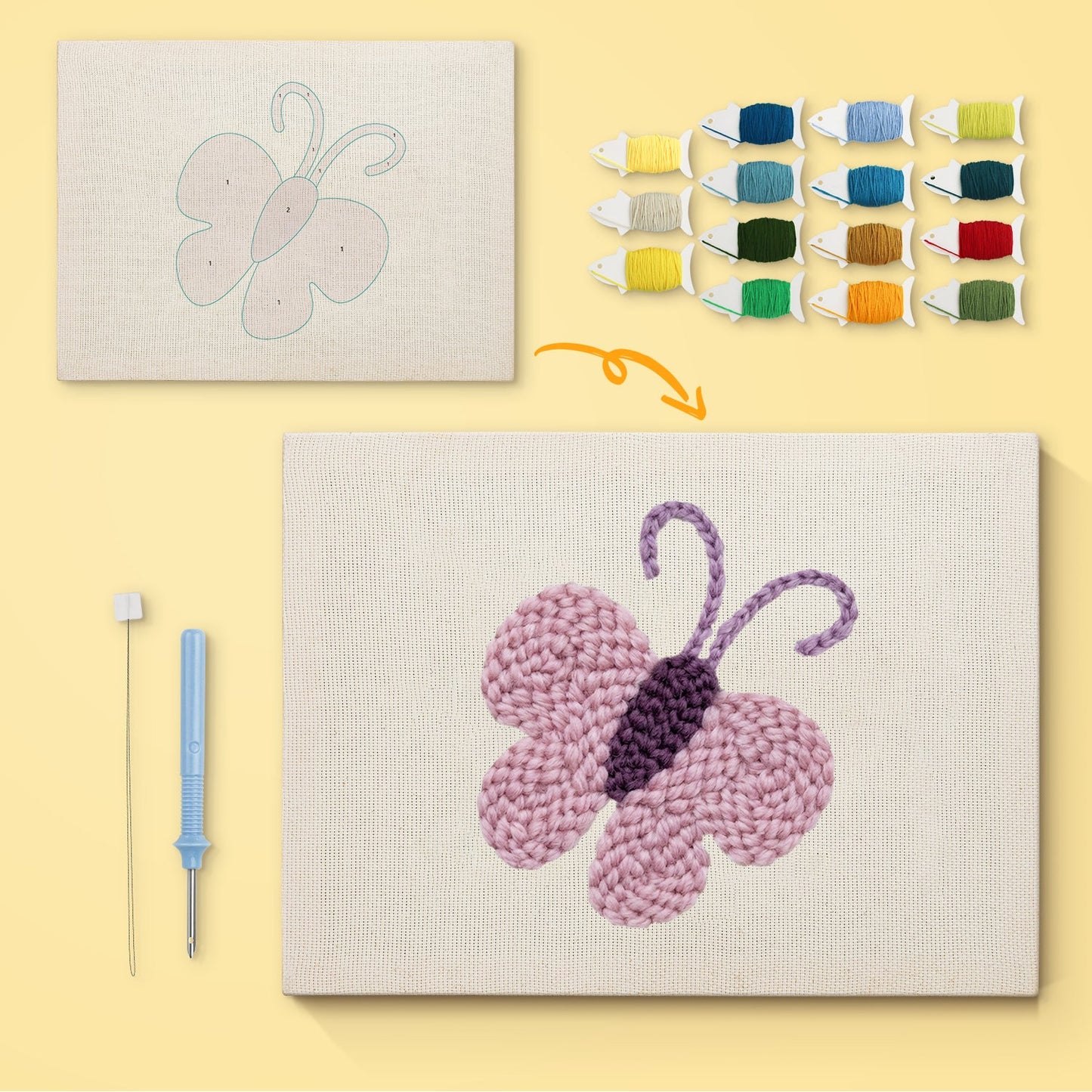Purple Butterfly Embroidery - Punch Needle