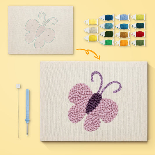 Purple Butterfly Embroidery - Punch Needle