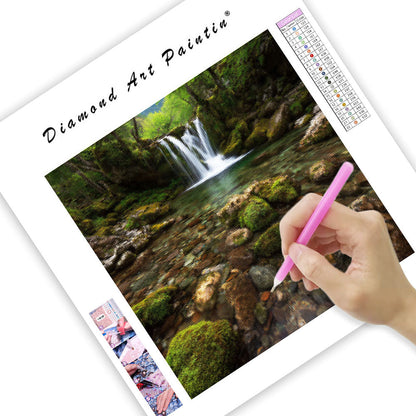 Clear Waterfall and Moss - Diamond Painting