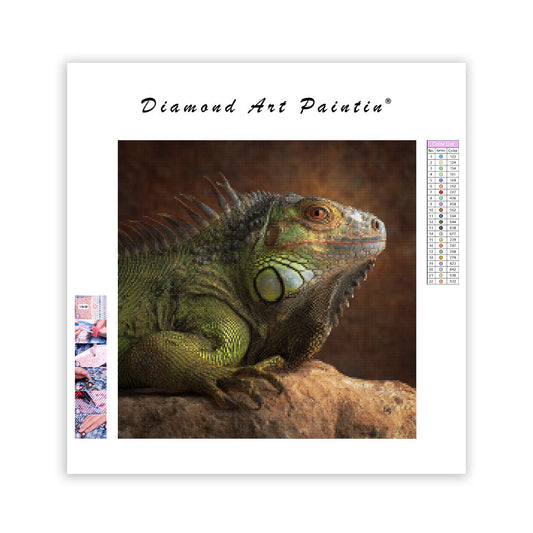 Green Iguana on Rock - Diamond Painting