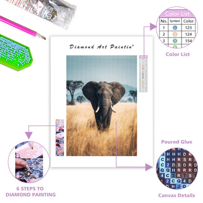 Elephant in the Grasslands - Diamond Painting
