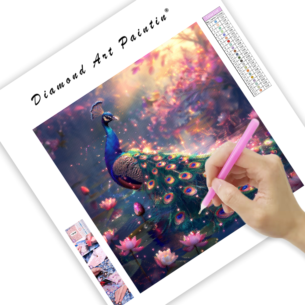 Lotus Dance Peacock - Diamond Painting