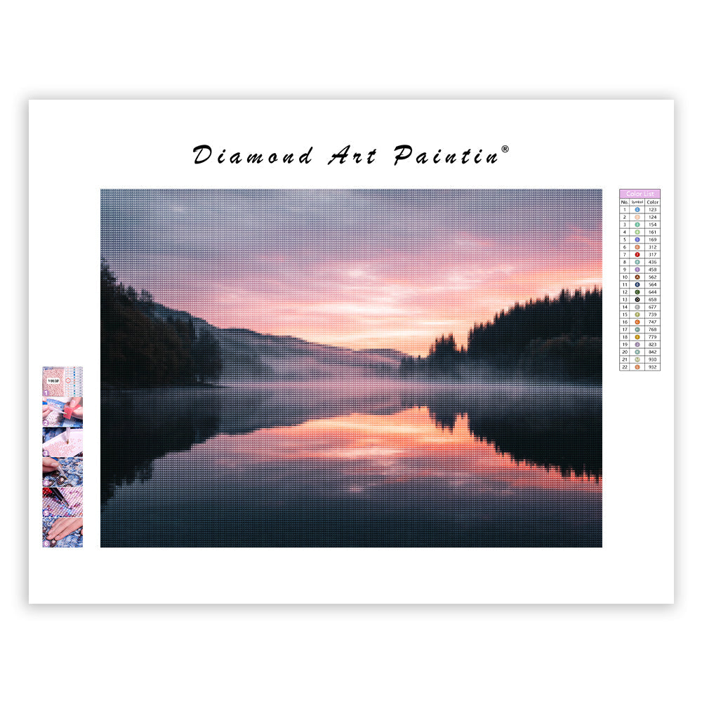 Foggy Lake at Sunrise - Diamond Painting
