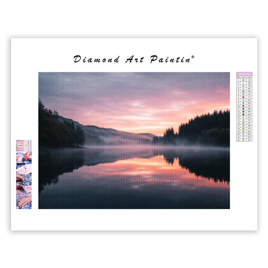 Foggy Lake at Sunrise - Diamond Painting