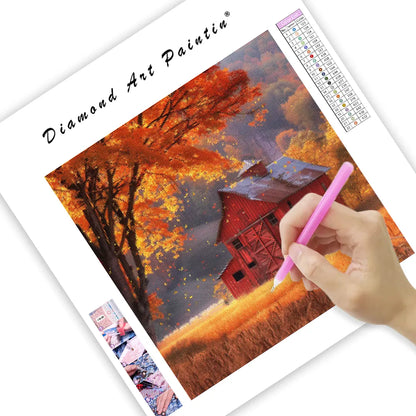 Autumn Barn Scenery - Diamond Painting