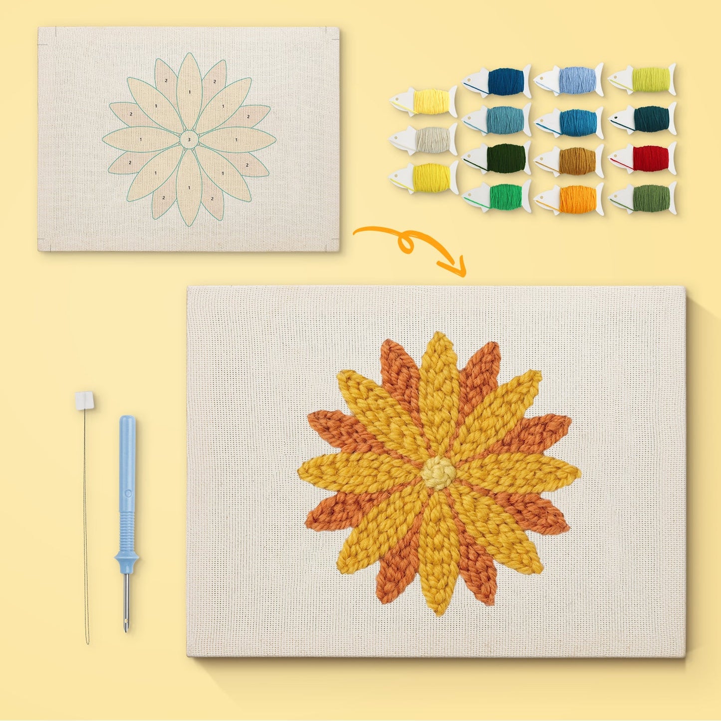 Yellow Sunflower - Punch Needle